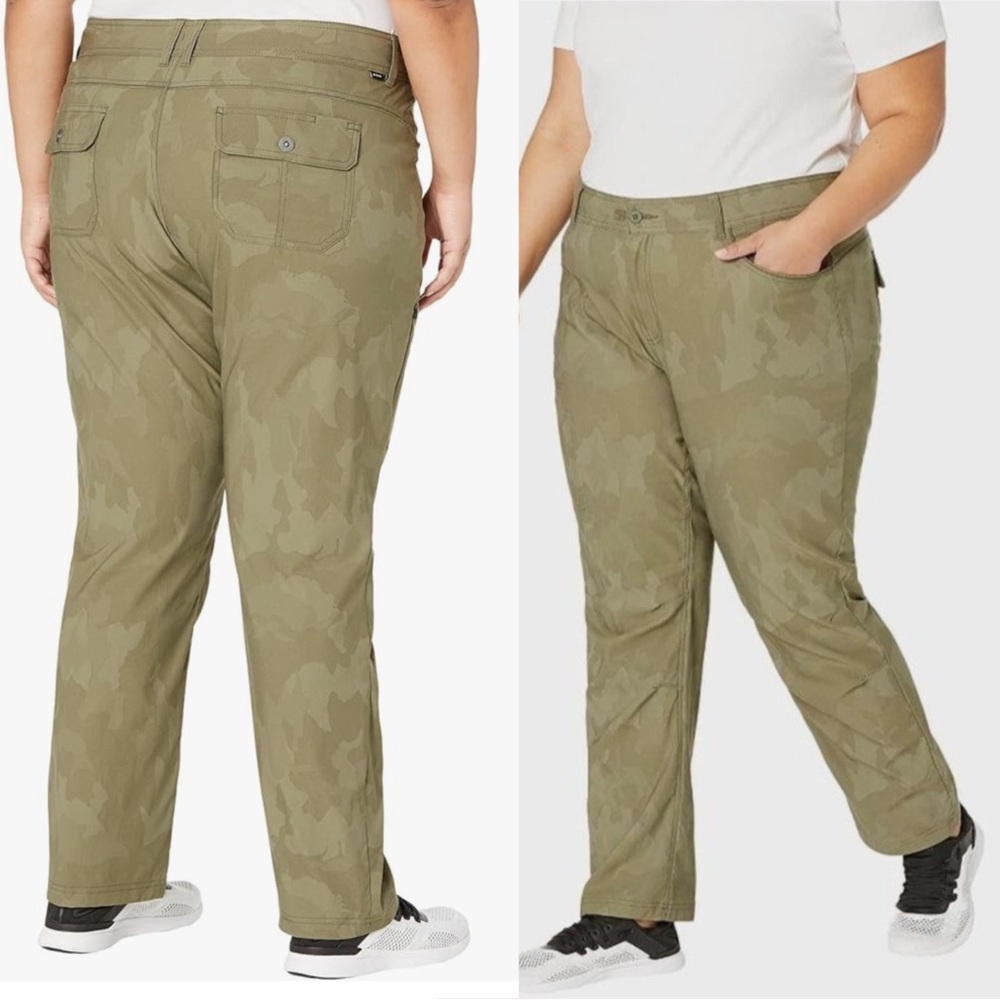 Prana Halle straight pant plus II women’s size 20W in sage camo lightweight NWT